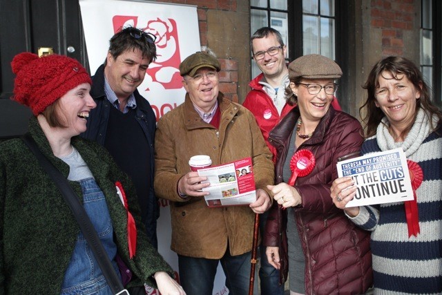 Kath Davis (candidate for Marlborough East), Phil Atkins, Terry Sartain, Jason Haythornthwaite, Rachael Ross (candidate for Pewsey) and Sally Bates. Date is November 2019. Photocredit Bob Naylor.