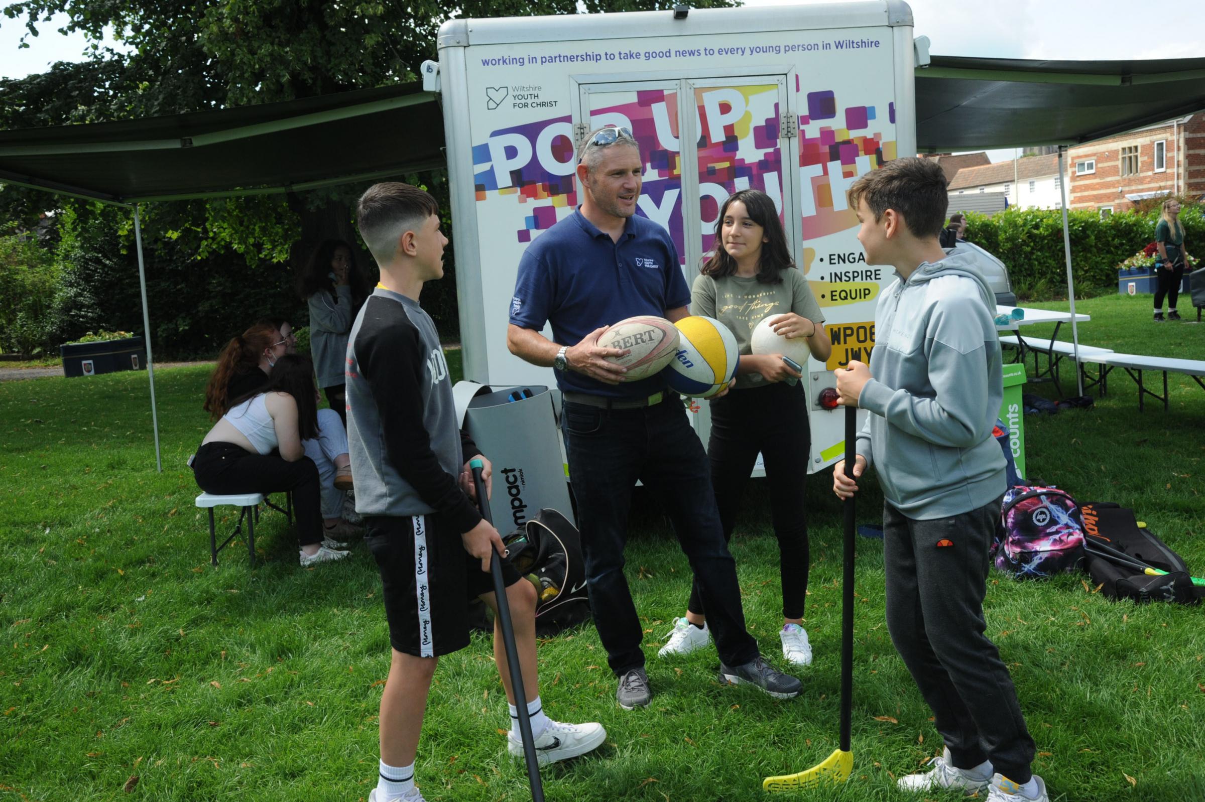 Steve Dewar with his pop up youth van on the Green in Devizes Photo by Trevor Porter